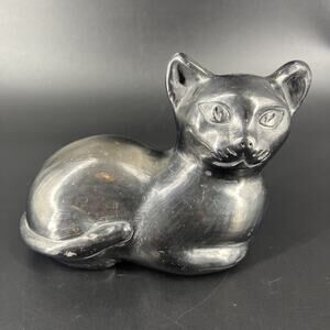 Dona Rosa Black Clay Cat Shaped Decorative Sculpture Figurine Decor Signed
